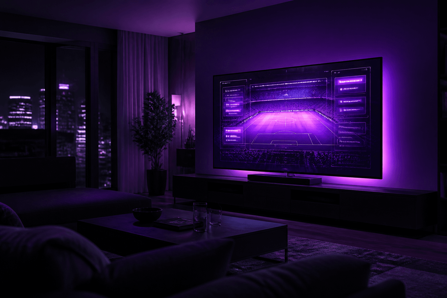 Family watching live TV with IPTV USA on a Smart TV in a U.S. living room